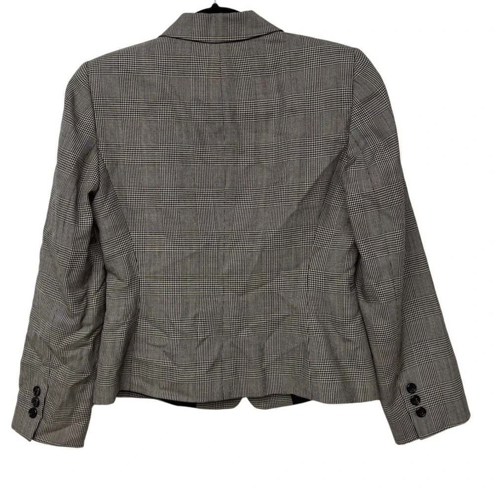 100% Wool Blazer Jacket Petite 4P 3-Button‎ Grey Glen Plaid Office Career
